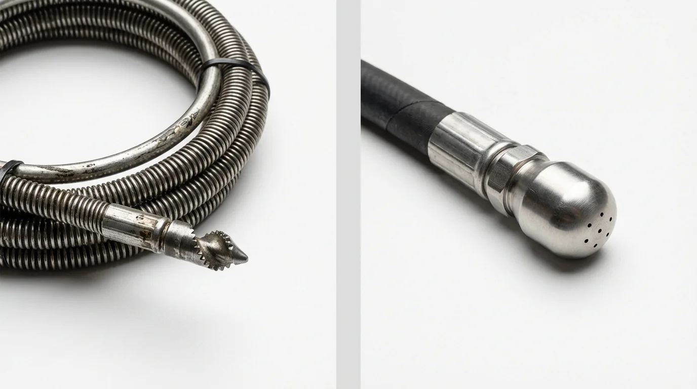 Drain snake cable and hydro jetting nozzle used for drain cleaning in Broxton, GA