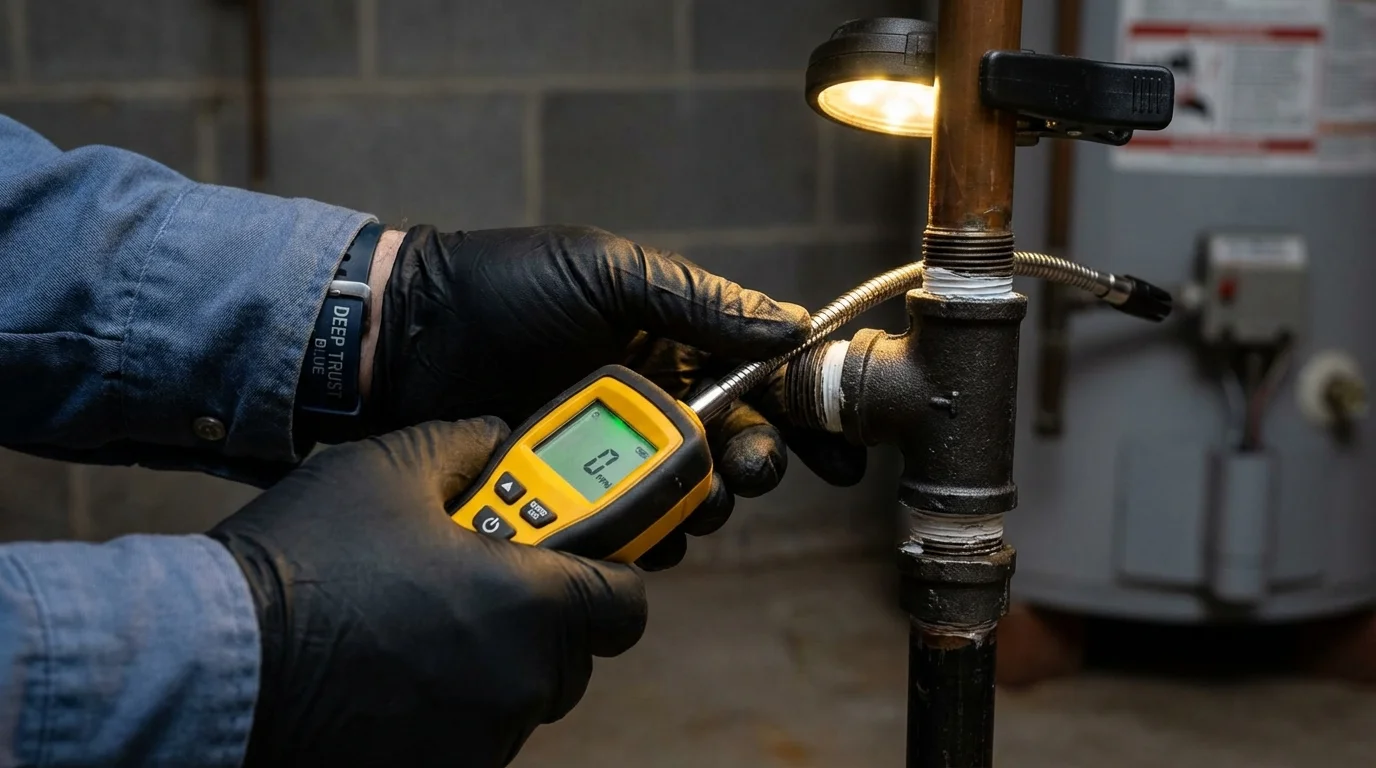 Gas leak detection with electronic sniffer by Johns Plumbing LLC in Broxton