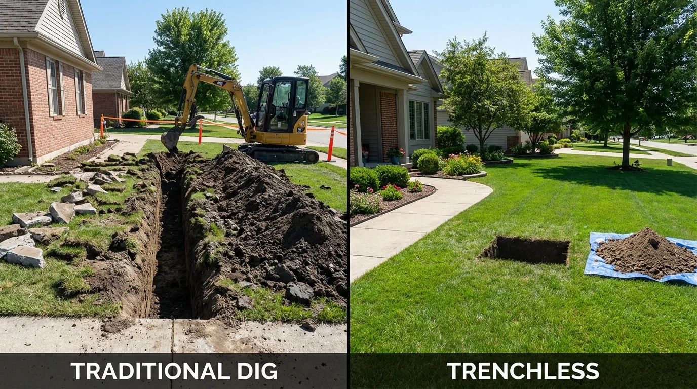 Trenchless sewer repair with minimal yard damage versus traditional excavation in Broxton, GA